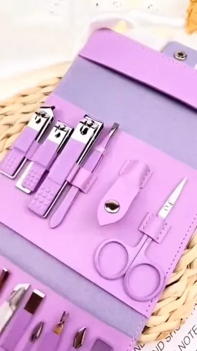 Nail Grooming Kit for Home & Salon Use16-Piece Stainless Steel Manicure and Pedicure Set.